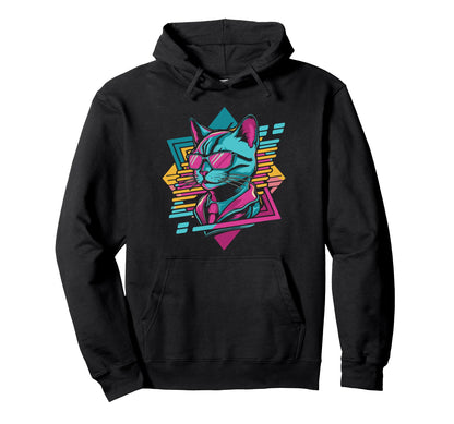 Vaporwave Cat Aesthetic Synthwave Cat Hoodie - Custom Art Print Men Women - T-Shirt, Sweatshirt, Hoodie