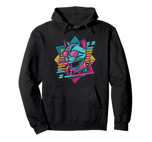 Vaporwave Cat Aesthetic Synthwave Cat Hoodie - Custom Art Print Men Women - T-Shirt, Sweatshirt, Hoodie