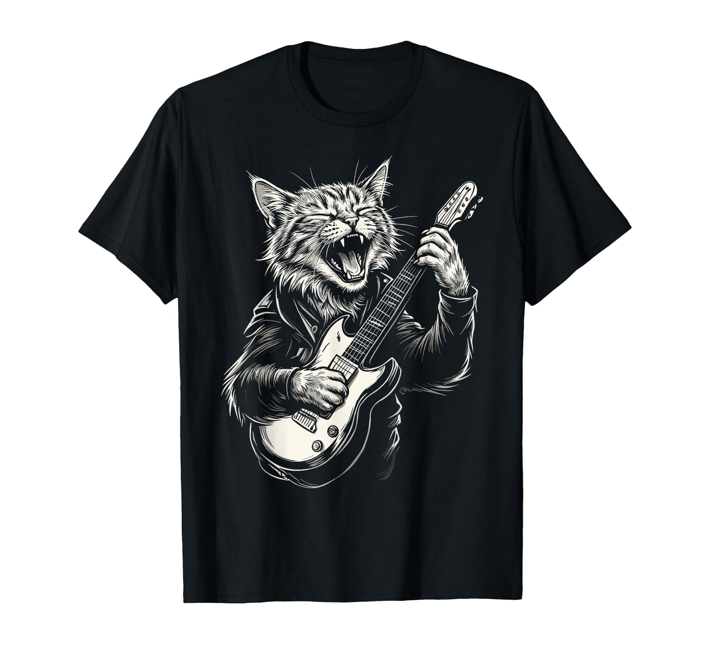 Funny Cat Playing Guitar Heavy Metal Punk T-Shirt - Novelty Apparel Unisex - T-Shirt, Sweatshirt, Hoodie