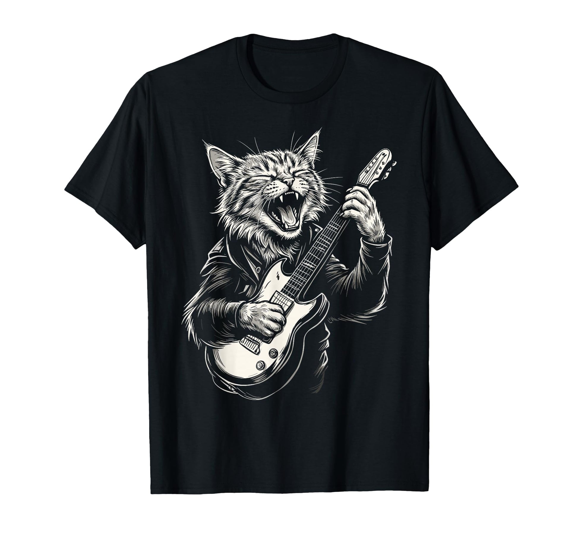 Funny Cat Playing Guitar Heavy Metal Punk T-Shirt - Novelty Apparel Unisex - T-Shirt, Sweatshirt, Hoodie
