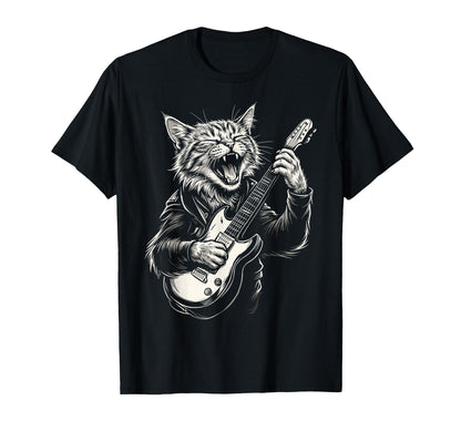 Funny Cat Playing Guitar Heavy Metal Punk T-Shirt - Novelty Apparel Unisex - T-Shirt, Sweatshirt, Hoodie
