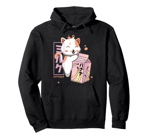 Kawaii Cat Banana Milk Shake Hoodie - Fun Novelty Design for Adults - T-Shirt, Sweatshirt, Hoodie