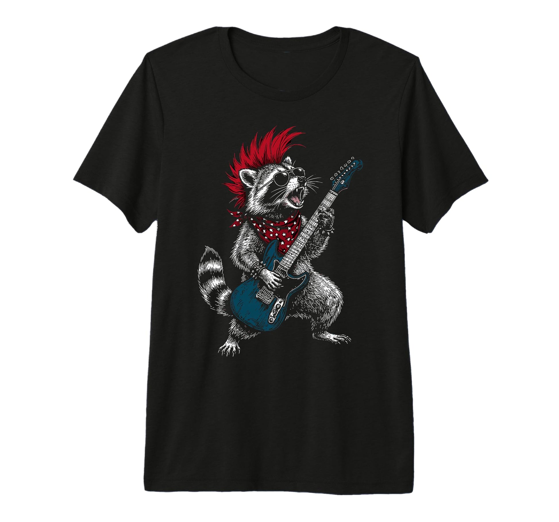 Funny Raccoon Playing Guitar Usa T-Shirt - Casual Everyday Wear Unisex - T-Shirt, Sweatshirt, Hoodie