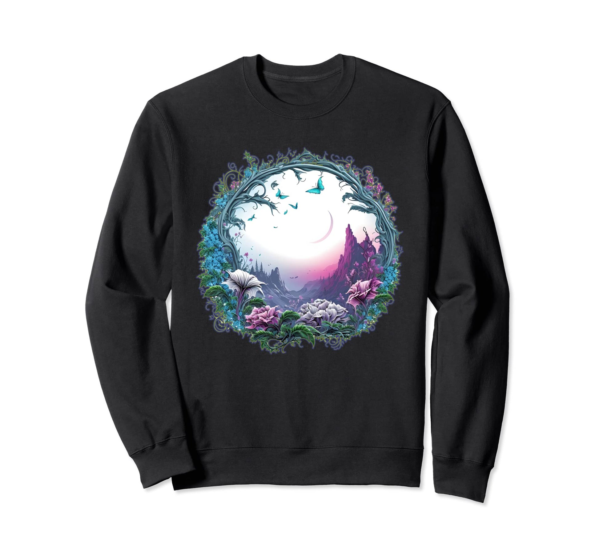 Nature Fantasy Floral Moon Sweatshirt - Minimalist Print Men Women - T-Shirt, Sweatshirt, Hoodie
