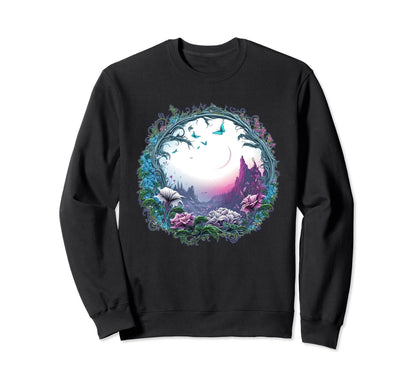Nature Fantasy Floral Moon Sweatshirt - Minimalist Print Men Women - T-Shirt, Sweatshirt, Hoodie