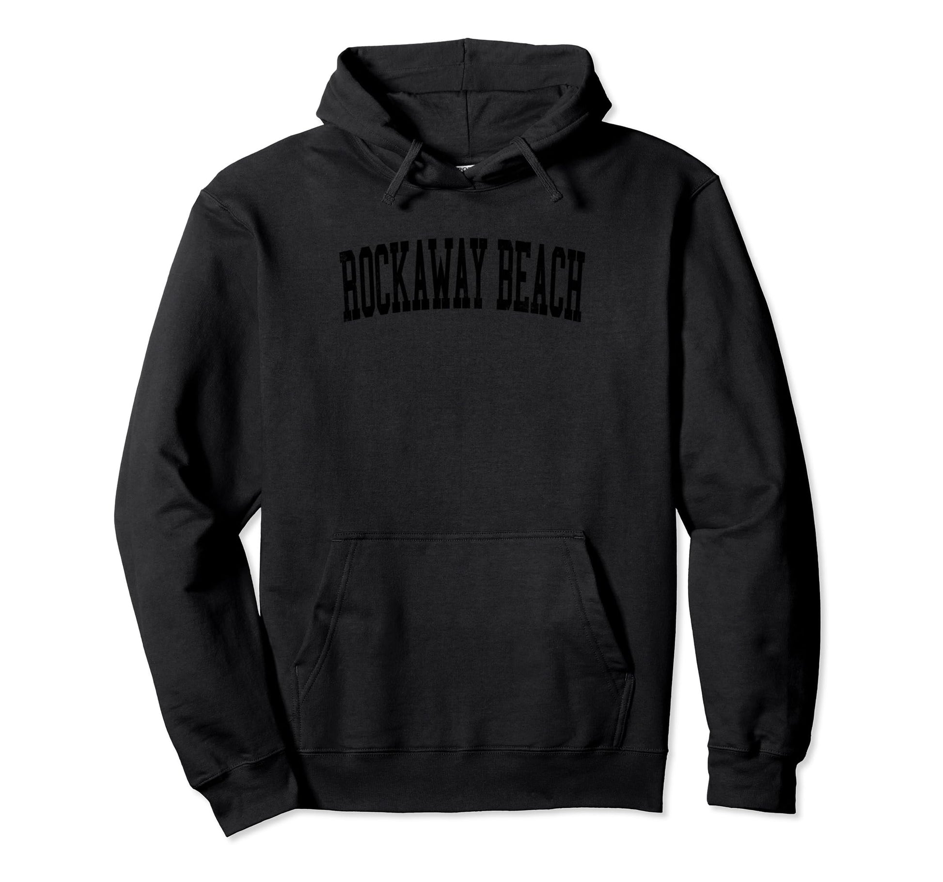 Rockaway Beach Distressed Black Varsity Hoodie - Minimalist Print Unisex - T-Shirt, Sweatshirt, Hoodie