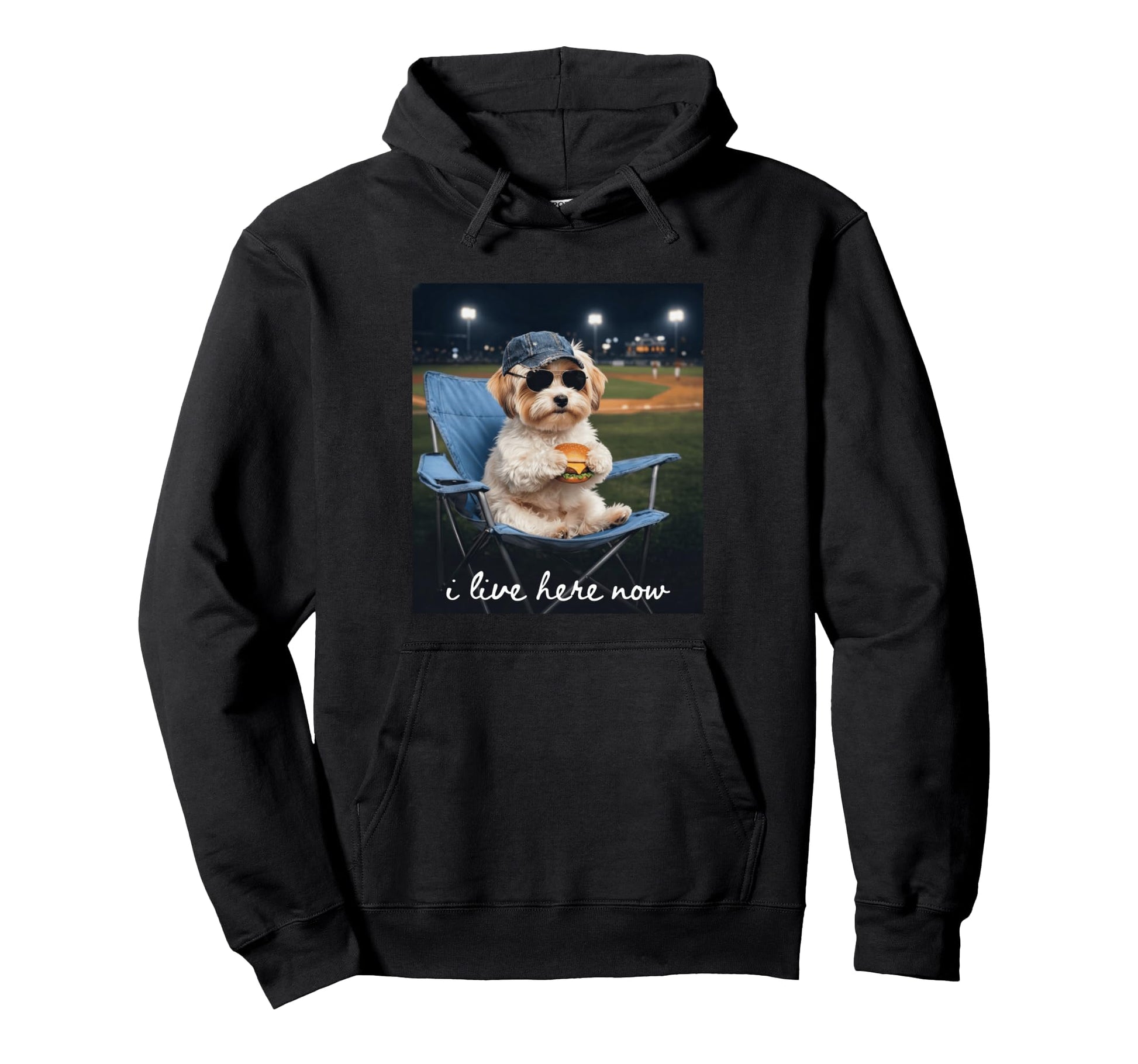 Funny Baseball Mom Morkie Dog I Live Here Now Hoodie - Graphic Print Unisex - T-Shirt, Sweatshirt, Hoodie