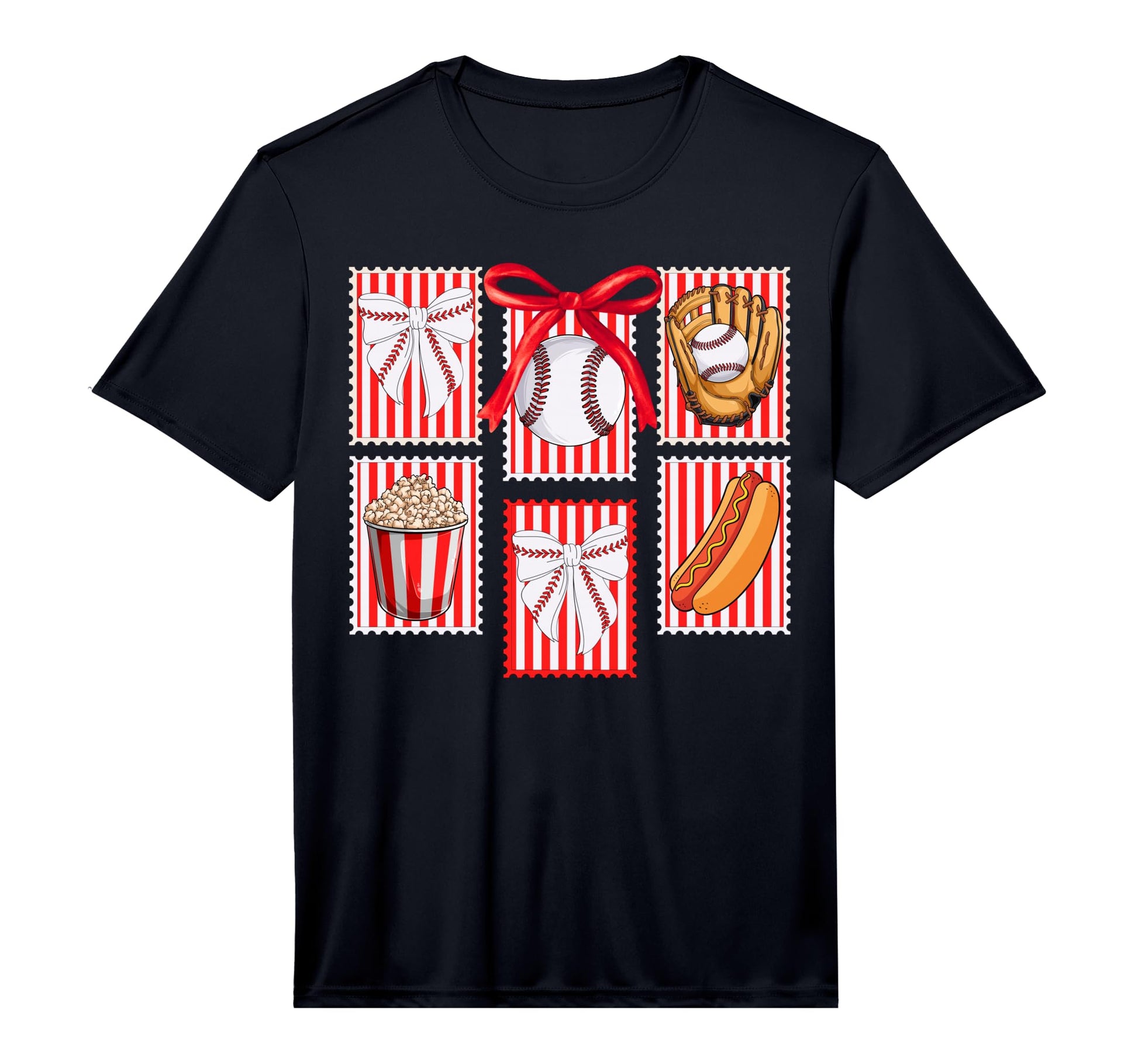 Baseball Stamps Coquette Bow Baseball T-Shirt - Graphic Print for Adults - T-Shirt, Sweatshirt, Hoodie