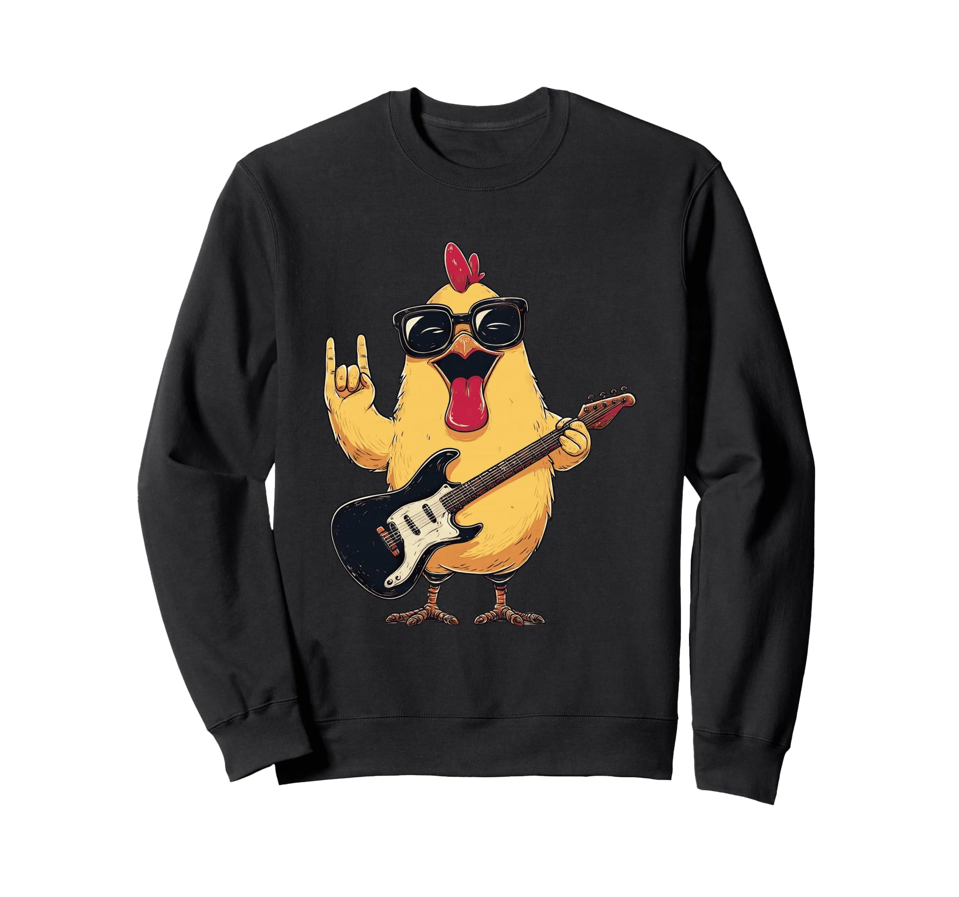 Rock Chicken Funny Animal Guitar Sweatshirt - Unique Graphic Men Women - T-Shirt, Sweatshirt, Hoodie