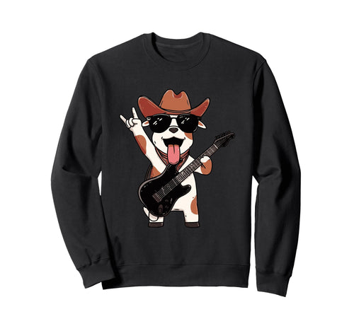Funny Rock Dog Cartoon Guitar Sweatshirt - Casual Everyday Wear for Adults - T-Shirt, Sweatshirt, Hoodie
