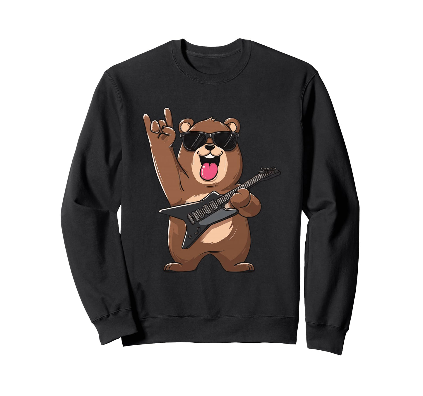 Cartoon Bear Guitar Player Funny Animal Sweatshirt - Trendy Graphic Unisex - T-Shirt, Sweatshirt, Hoodie
