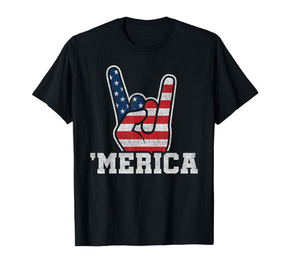 American Flag 4Th July Rock Usa Merica T-Shirt - Unique Graphic Men Women - T-Shirt, Sweatshirt, Hoodie