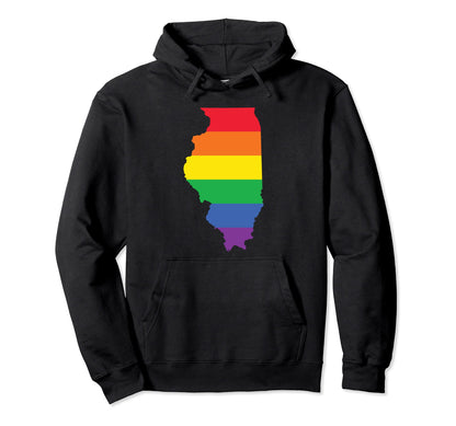 Illinois Lgbtq Rainbow Flag Gay Hoodie - Casual Everyday Wear for Adults - T-Shirt, Sweatshirt, Hoodie