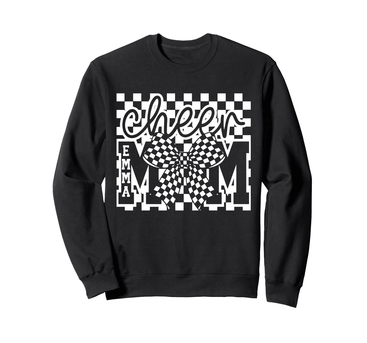 Checkered Coquette Cheer Mom Bow Sweatshirt - Trendy Graphic for Adults - T-Shirt, Sweatshirt, Hoodie