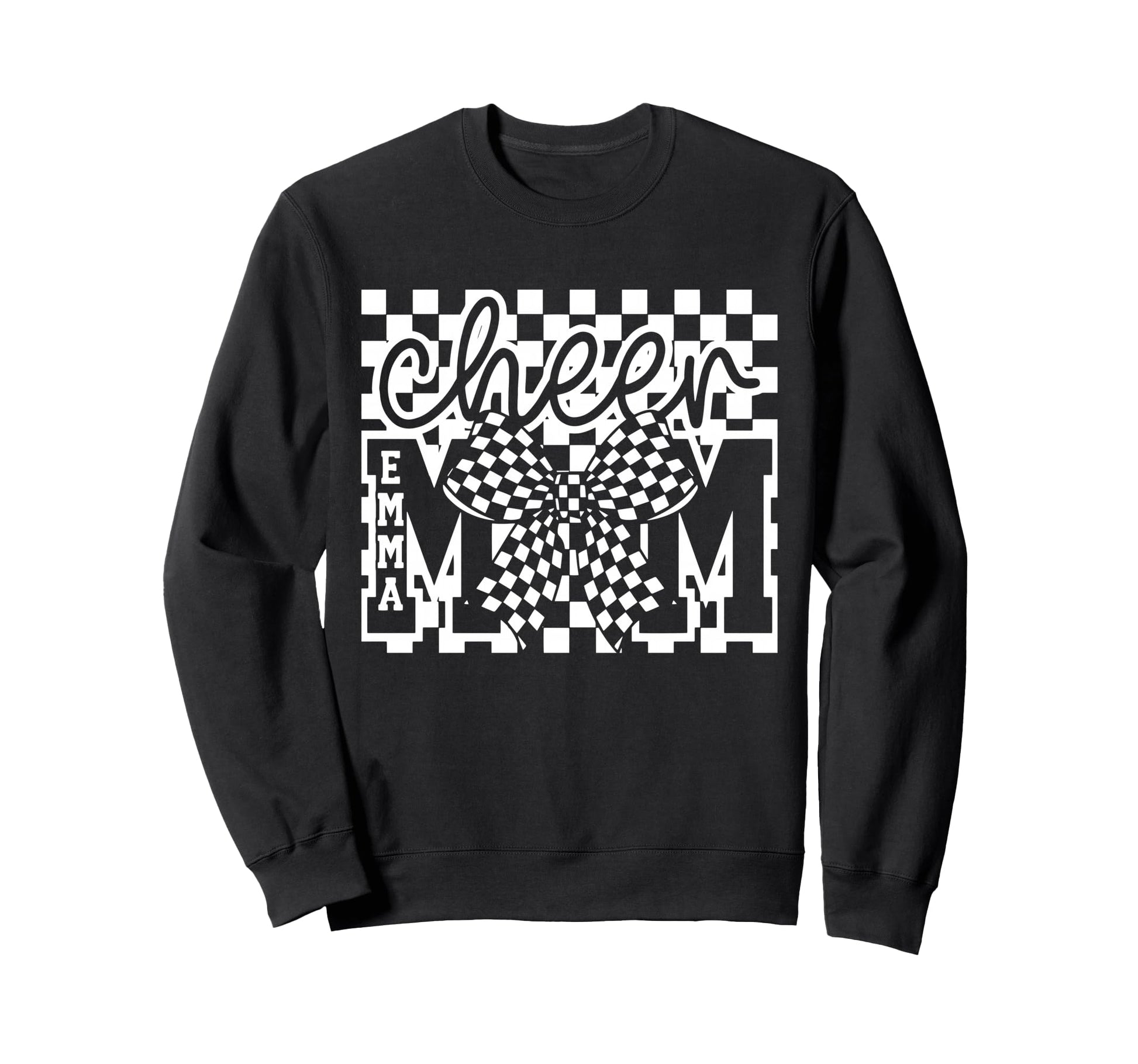 Checkered Coquette Cheer Mom Bow Sweatshirt - Trendy Graphic for Adults - T-Shirt, Sweatshirt, Hoodie