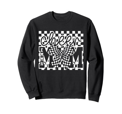 Checkered Coquette Cheer Mom Bow Sweatshirt - Trendy Graphic for Adults - T-Shirt, Sweatshirt, Hoodie