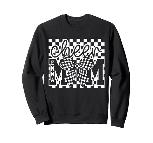 Checkered Coquette Cheer Mom Bow Sweatshirt - Trendy Graphic for Adults - T-Shirt, Sweatshirt, Hoodie