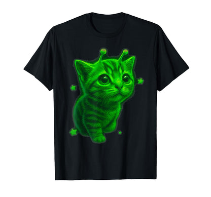 Alien Cat Green Space Kitten Vaporwave T-Shirt - Novelty Apparel Unisex - T-Shirt, Sweatshirt, Hoodie