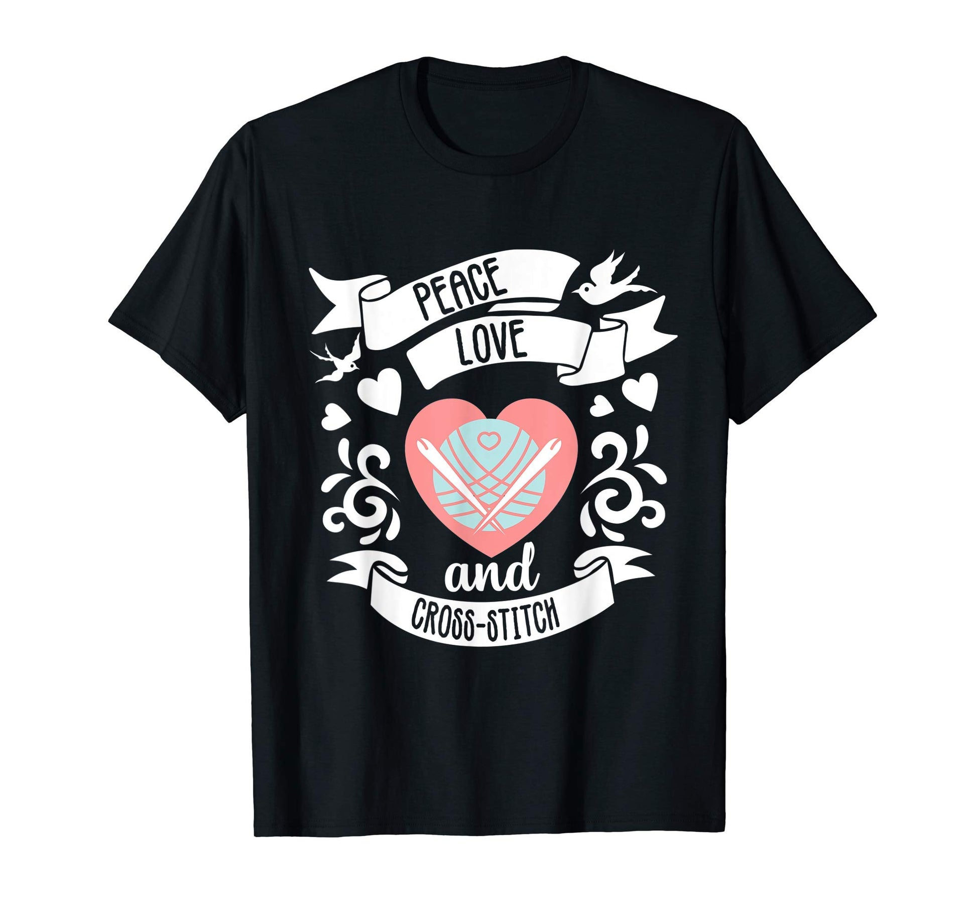 Peace Love Cross Stitch Stitching T-Shirt - Fun Novelty Design for Adults - T-Shirt, Sweatshirt, Hoodie