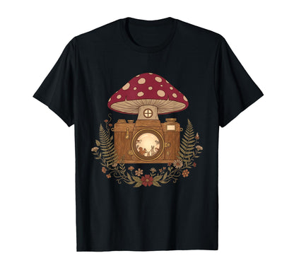 Mushroom Camera Forest Friends Art T-Shirt - Graphic Print for Adults - T-Shirt, Sweatshirt, Hoodie