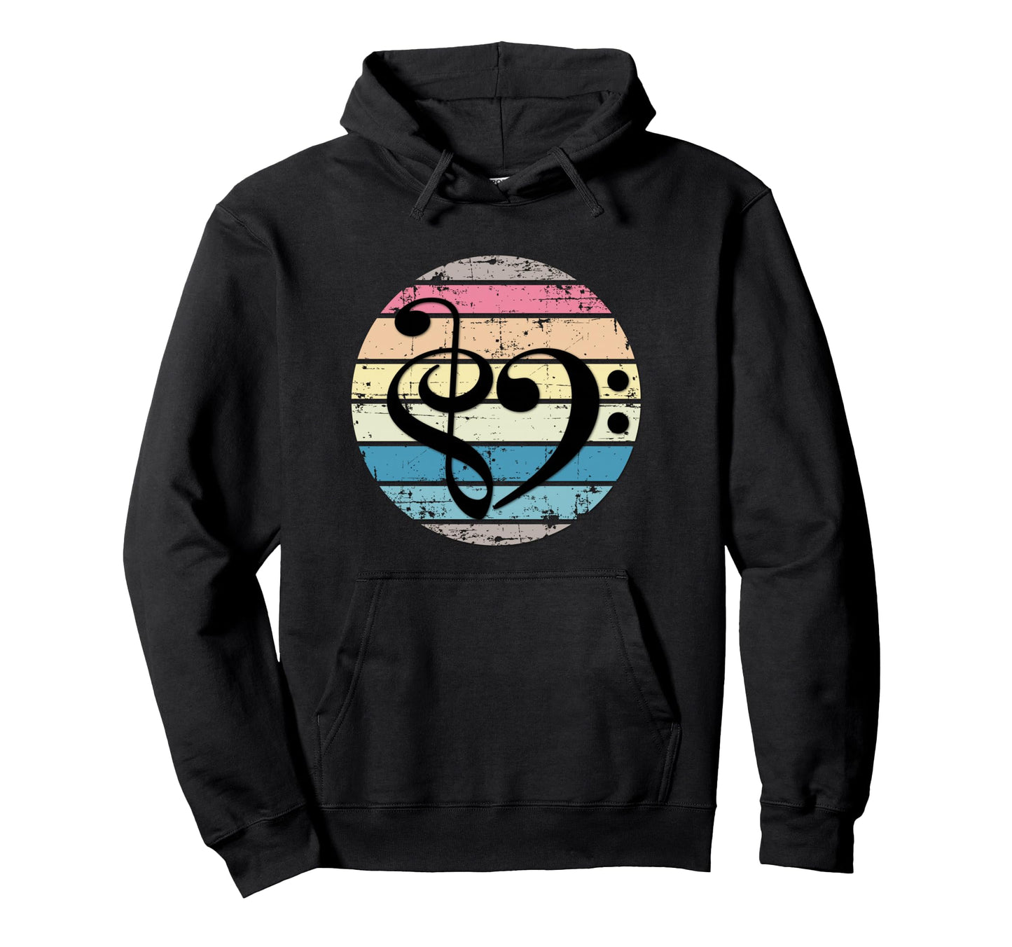 Bold Musical Heart Over Sunset Rainbow Hoodie - Trendy Graphic for Adults - T-Shirt, Sweatshirt, Hoodie