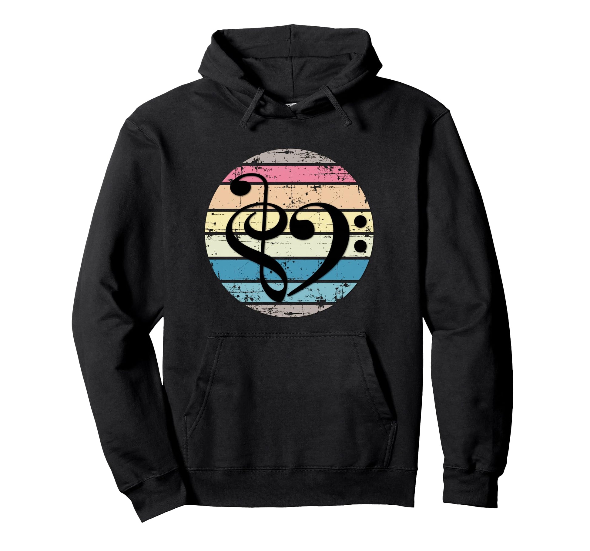 Bold Musical Heart Over Sunset Rainbow Hoodie - Trendy Graphic for Adults - T-Shirt, Sweatshirt, Hoodie