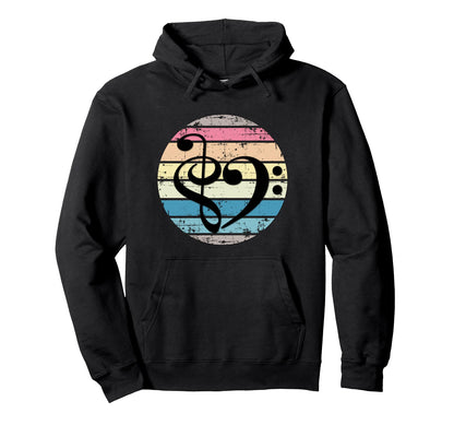 Bold Musical Heart Over Sunset Rainbow Hoodie - Trendy Graphic for Adults - T-Shirt, Sweatshirt, Hoodie