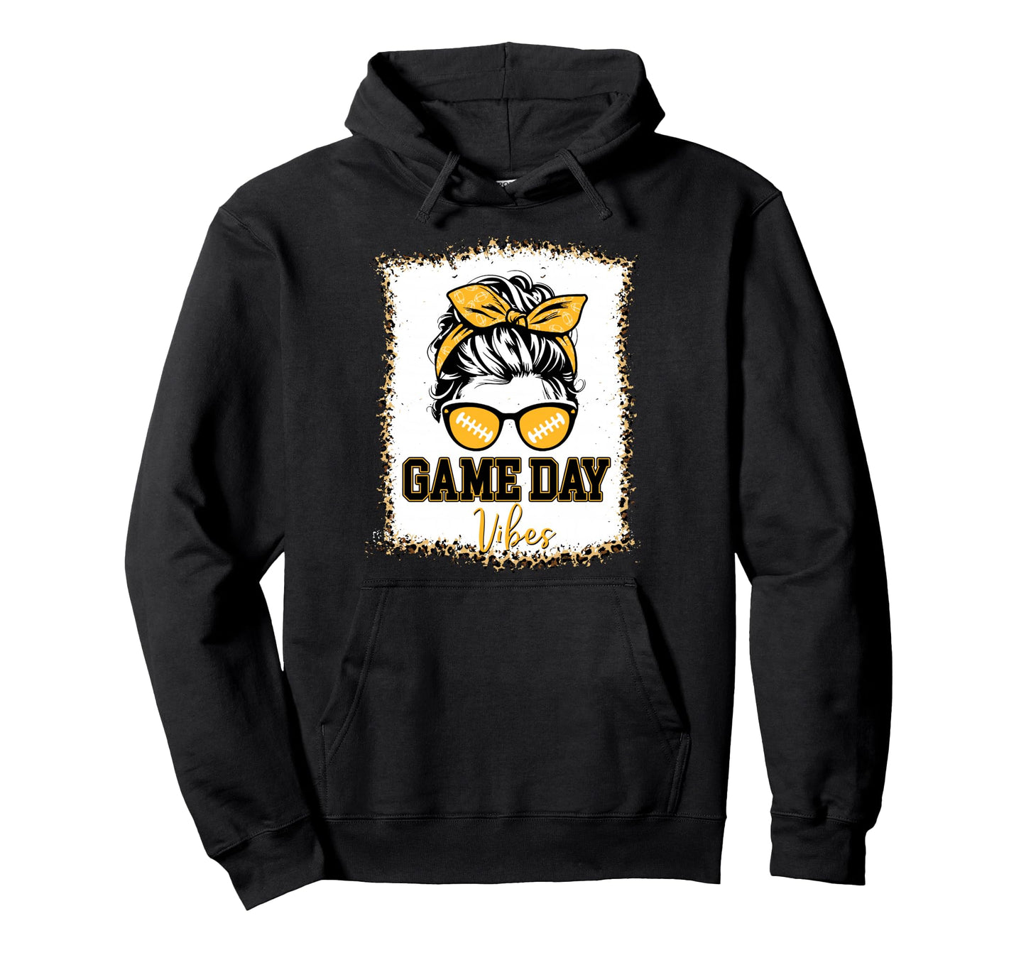 Black Gold Game Day Vibes Football Leopard Hoodie - Minimalist Print Unisex - T-Shirt, Sweatshirt, Hoodie