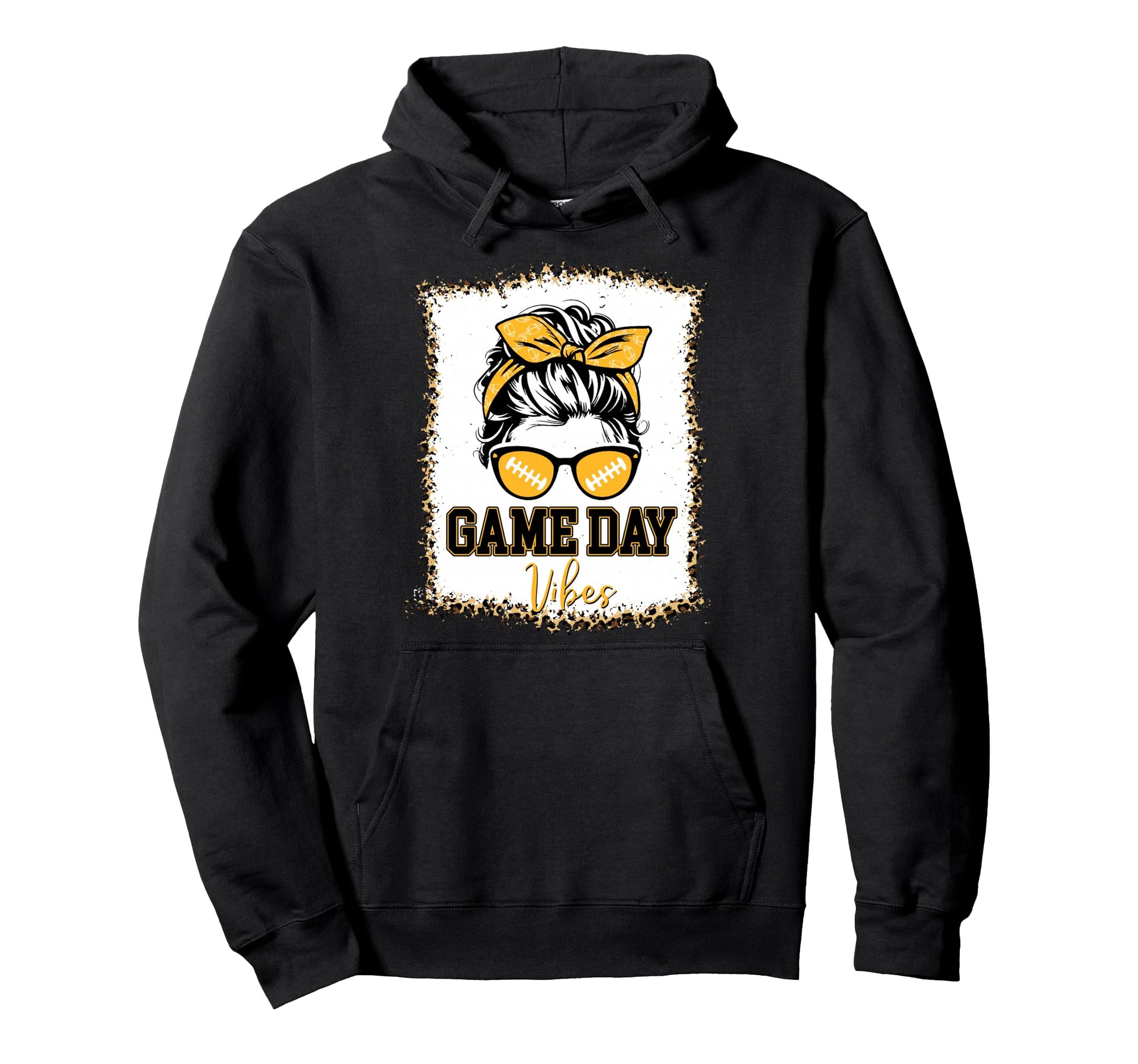 Black Gold Game Day Vibes Football Leopard Hoodie - Minimalist Print Unisex - T-Shirt, Sweatshirt, Hoodie