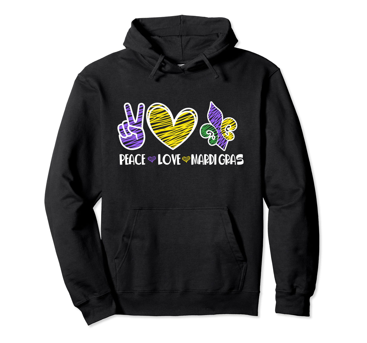 Funny Carnival Hippies Peace Love Mardi Hoodie - Custom Art Print Unisex - T-Shirt, Sweatshirt, Hoodie
