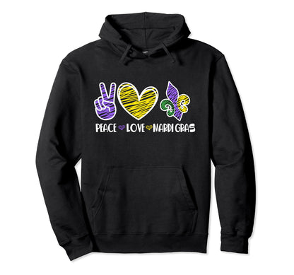 Funny Carnival Hippies Peace Love Mardi Hoodie - Custom Art Print Unisex - T-Shirt, Sweatshirt, Hoodie