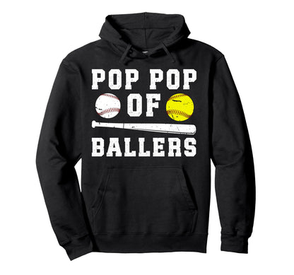 Pop Pop Ballers Proud Baseball Softball Hoodie - Minimalist Print Unisex - T-Shirt, Sweatshirt, Hoodie