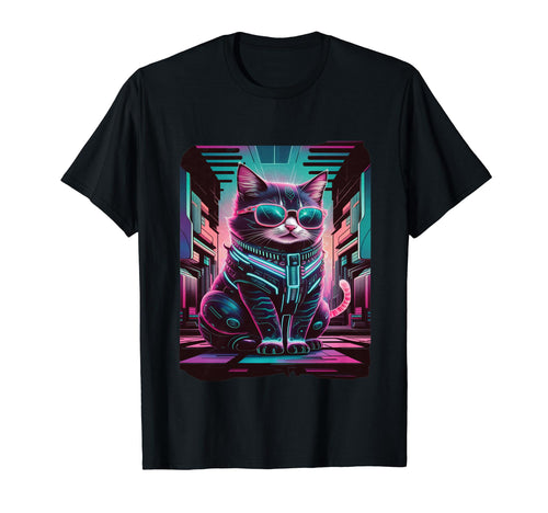 Vaporwave Cat Aesthetic T-Shirt - Casual Everyday Wear for Adults - T-Shirt, Sweatshirt, Hoodie