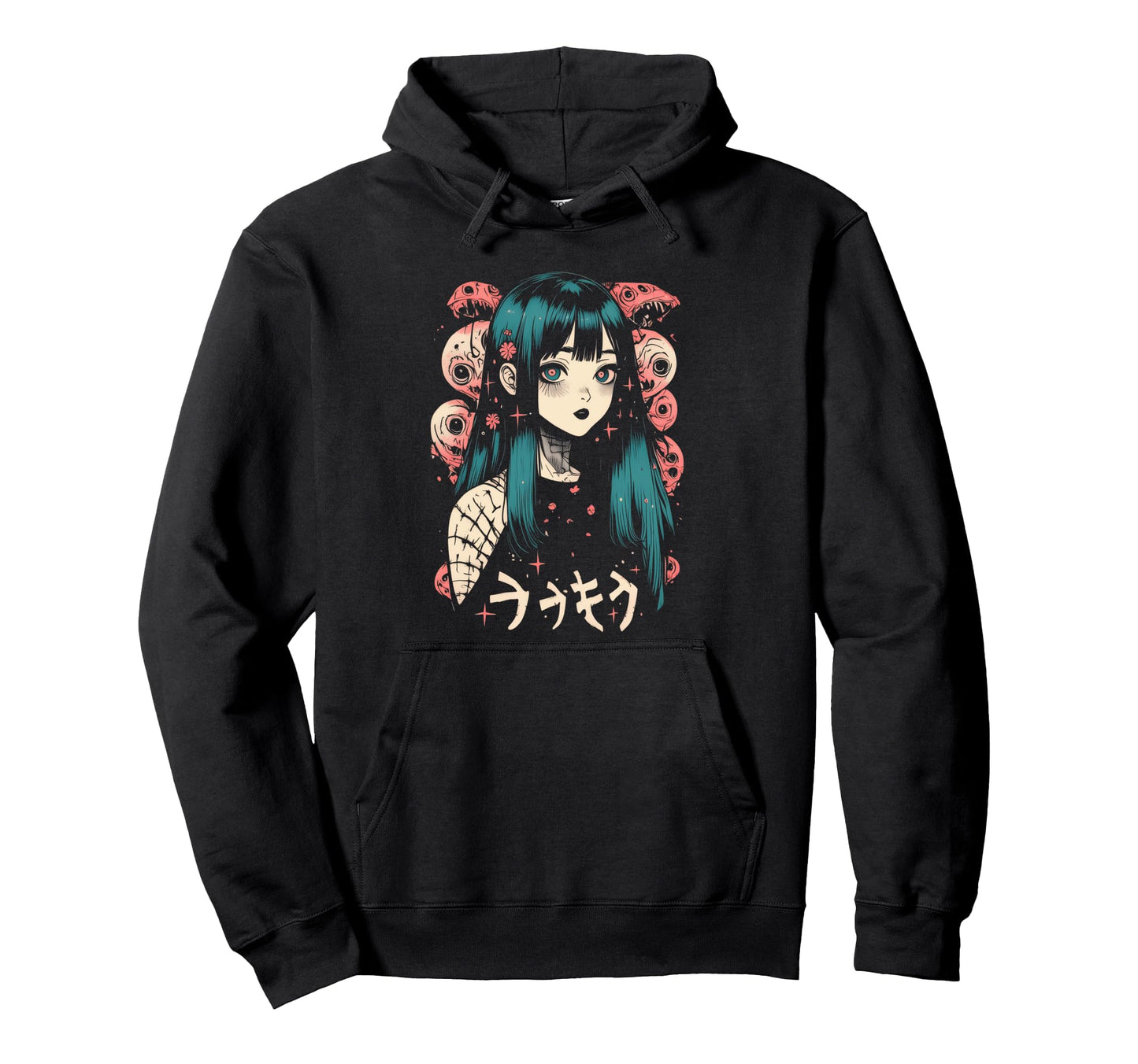 Goth Grunge Demon Anime Waifu Horror Hoodie - Minimalist Print for Adults - T-Shirt, Sweatshirt, Hoodie