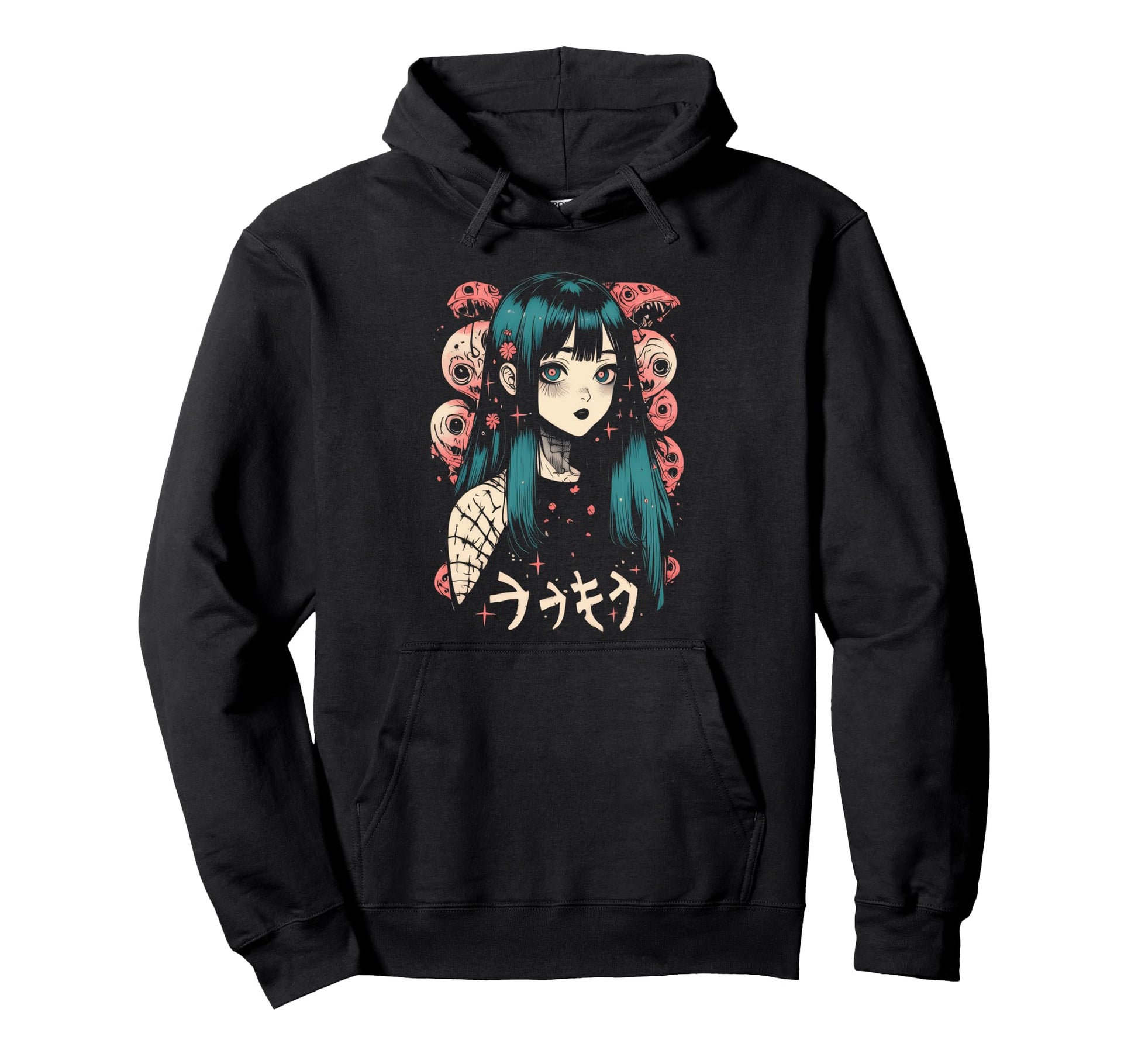 Goth Grunge Demon Anime Waifu Horror Hoodie - Minimalist Print for Adults - T-Shirt, Sweatshirt, Hoodie