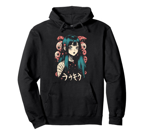 Goth Grunge Demon Anime Waifu Horror Hoodie - Minimalist Print for Adults - T-Shirt, Sweatshirt, Hoodie