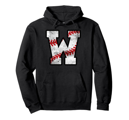 Distressed Baseball Letter W Hoodie - Graphic Print Men Women - T-Shirt, Sweatshirt, Hoodie