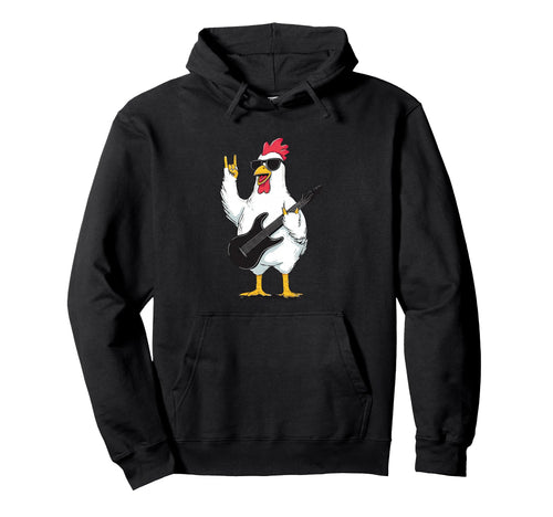 Rock Chicken Funny Animal Guitarist Hoodie - Minimalist Print Unisex - T-Shirt, Sweatshirt, Hoodie