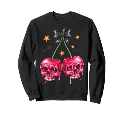 Halloween Skull Cherries Dark Sweatshirt - Casual Everyday Wear for Adults - T-Shirt, Sweatshirt, Hoodie