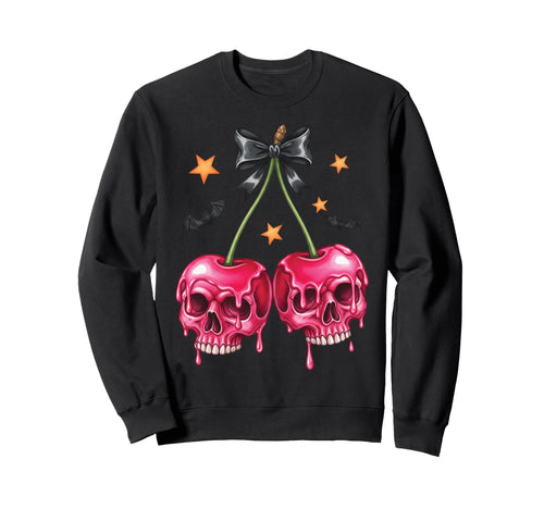 Halloween Skull Cherries Dark Sweatshirt - Casual Everyday Wear for Adults - T-Shirt, Sweatshirt, Hoodie