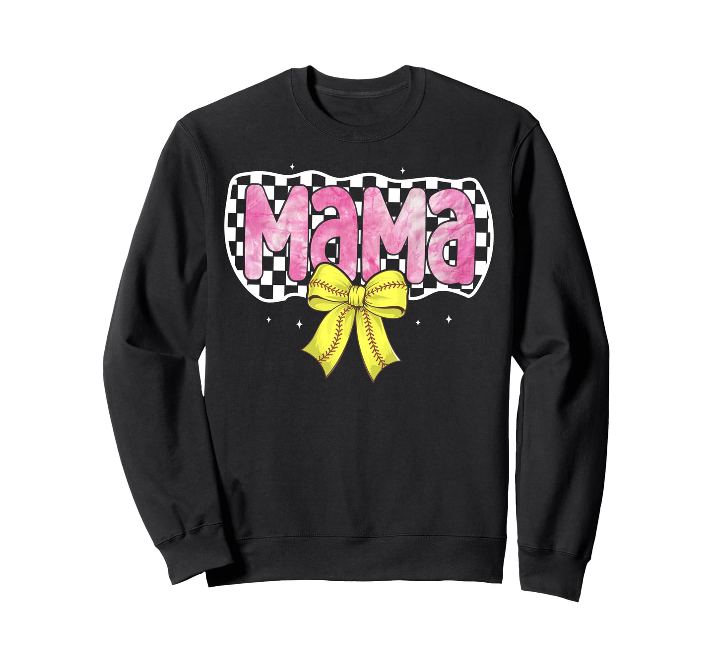 Softball Mom Bow Softball Checkered Sweatshirt - Novelty Apparel Unisex - T-Shirt, Sweatshirt, Hoodie