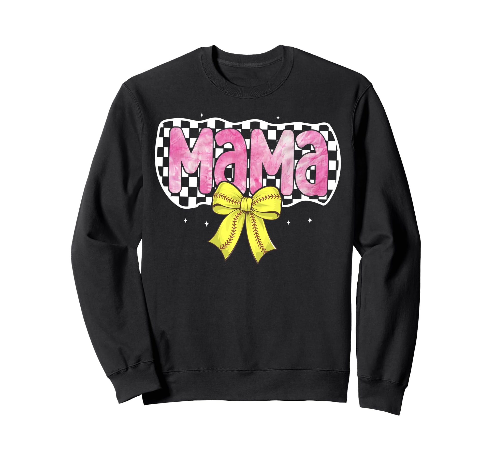 Softball Mom Bow Softball Checkered Sweatshirt - Novelty Apparel Unisex - T-Shirt, Sweatshirt, Hoodie