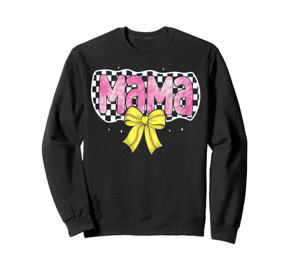 Softball Mom Bow Softball Checkered Sweatshirt - Novelty Apparel Unisex - T-Shirt, Sweatshirt, Hoodie