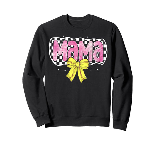 Softball Mom Bow Softball Checkered Sweatshirt - Novelty Apparel Unisex - T-Shirt, Sweatshirt, Hoodie