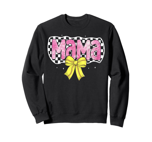 Softball Mom Bow Softball Checkered Sweatshirt - Novelty Apparel Unisex - T-Shirt, Sweatshirt, Hoodie