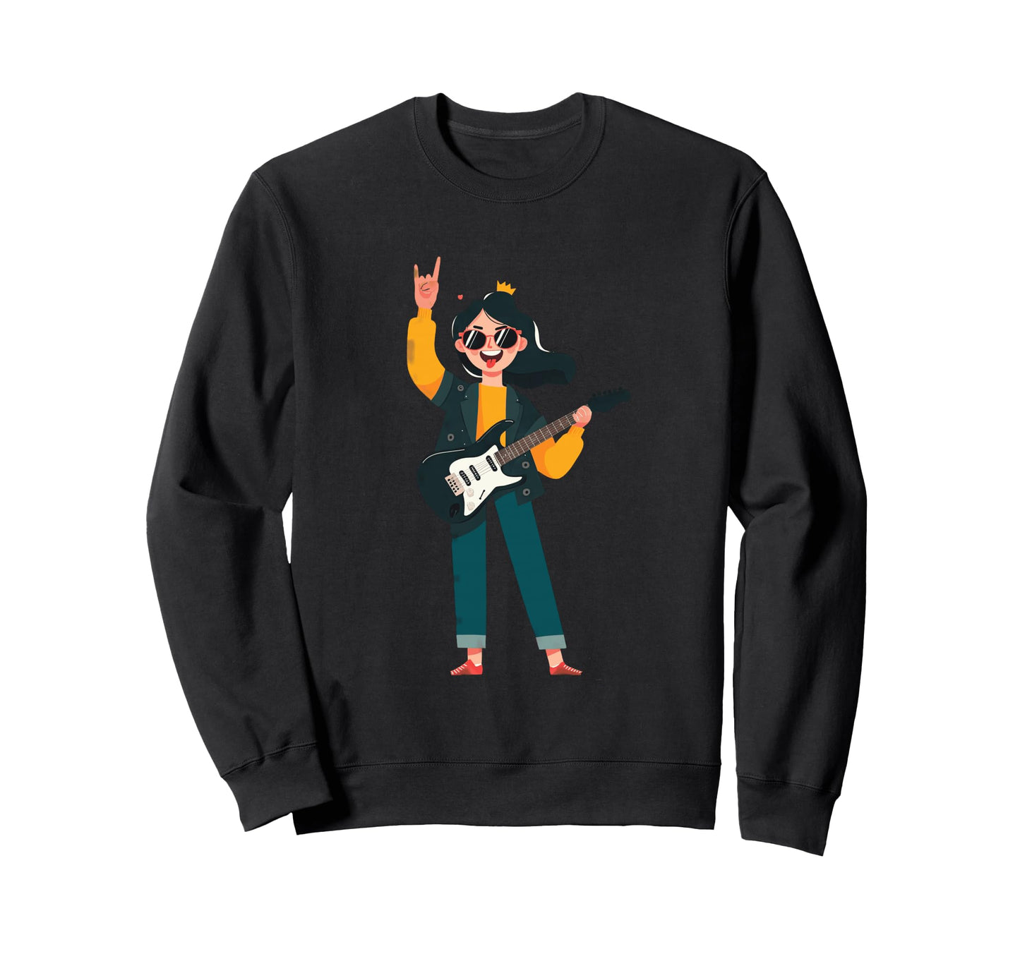 Female Musician Rock Music Guitar Sweatshirt - Trendy Graphic for Adults - T-Shirt, Sweatshirt, Hoodie