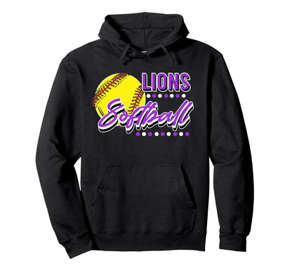Lions Softball Mom Game Day Sports Purple Hoodie - Minimalist Print Unisex - T-Shirt, Sweatshirt, Hoodie
