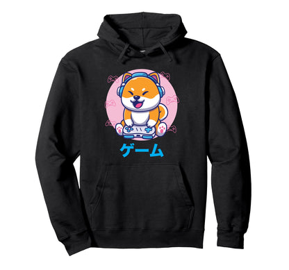 Shiba Inu Video Gaming Vaporwave Hoodie - Unique Graphic Men Women - T-Shirt, Sweatshirt, Hoodie