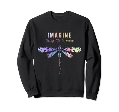 Imagine Boho Dragonfly 60S 70S Groovy Sweatshirt - Trendy Graphic Unisex - T-Shirt, Sweatshirt, Hoodie