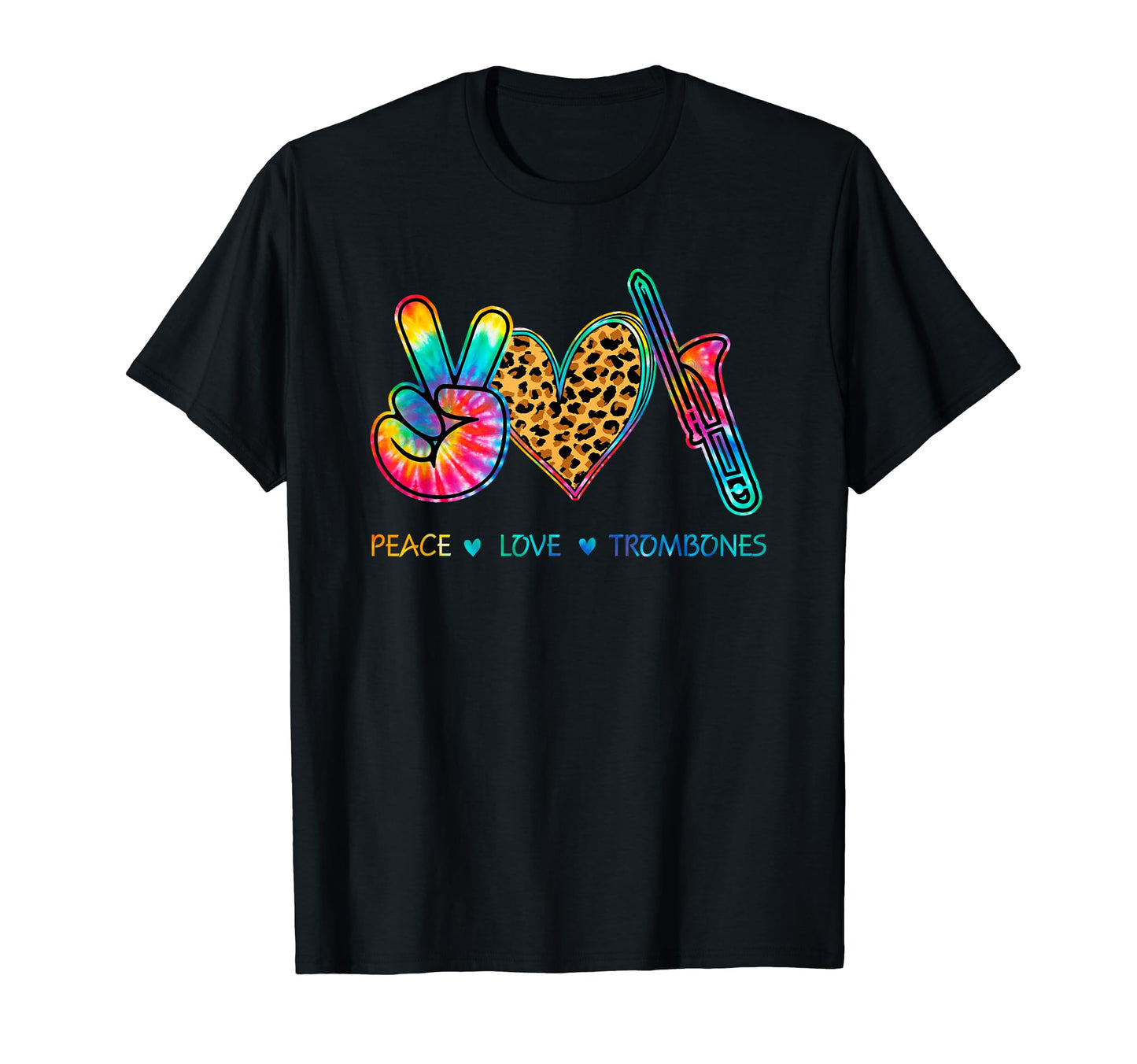 Peace Love Trombone Tie Dye T-Shirt - Graphic Print Unisex - T-Shirt, Sweatshirt, Hoodie